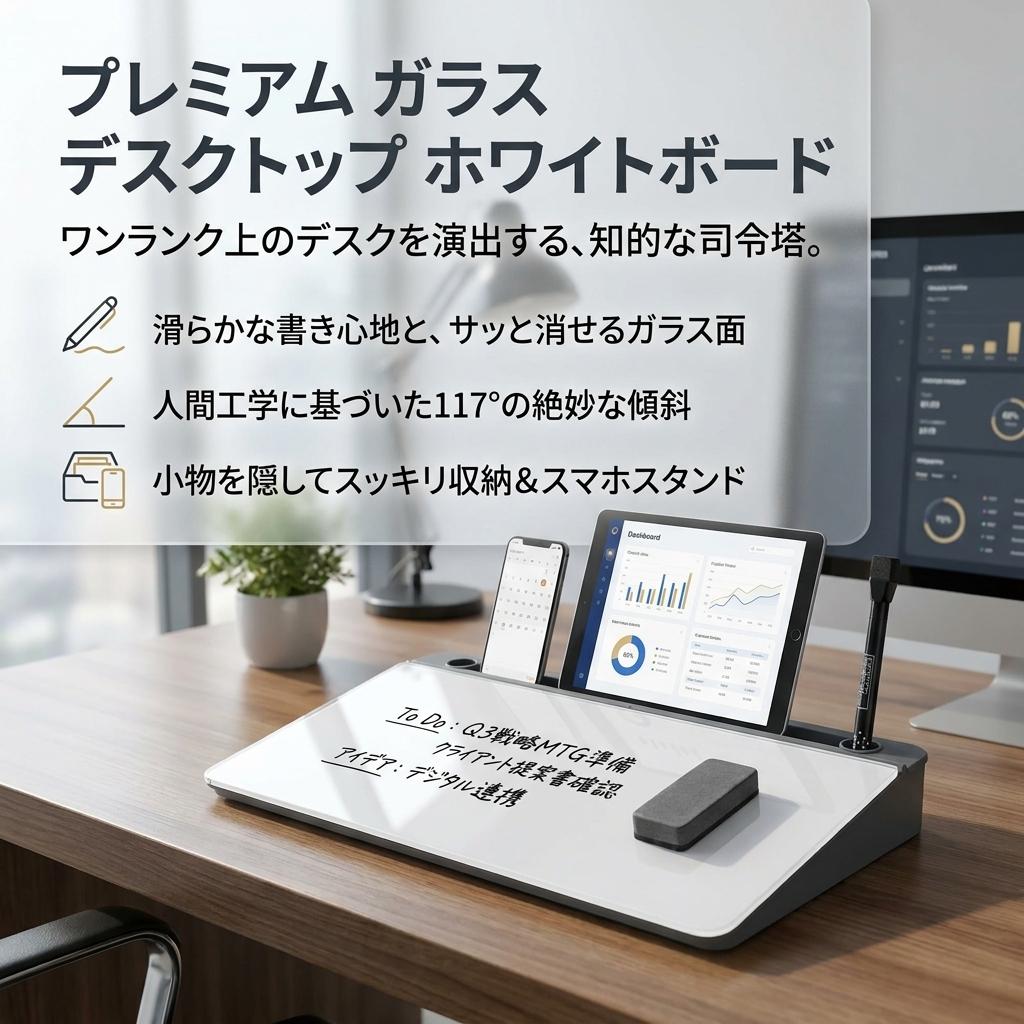仕事がはかどる デスクトップホワイトボード｜モニター下収納付き ToDoメモボード