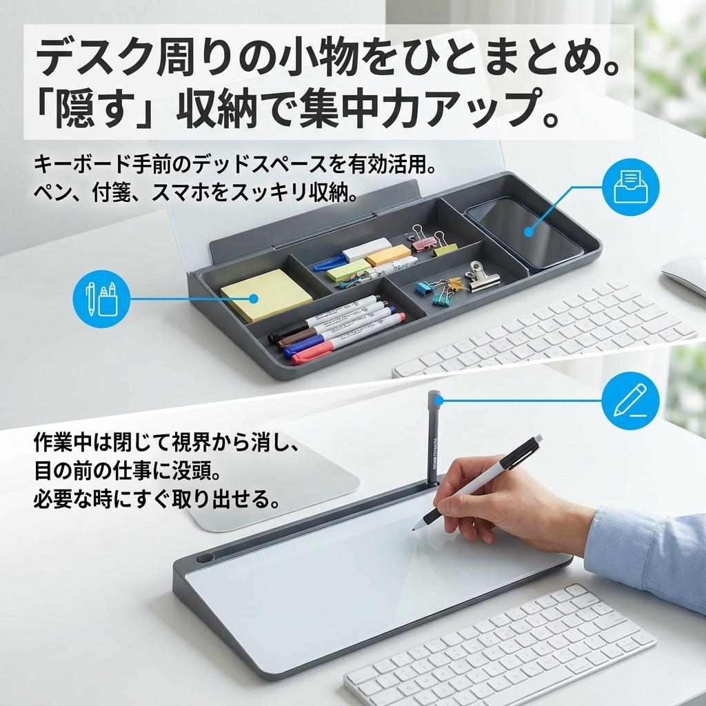 仕事がはかどる デスクトップホワイトボード｜モニター下収納付き ToDoメモボード